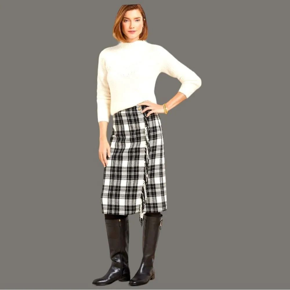 Talbots fringe wrap black and white ice plaid ! New